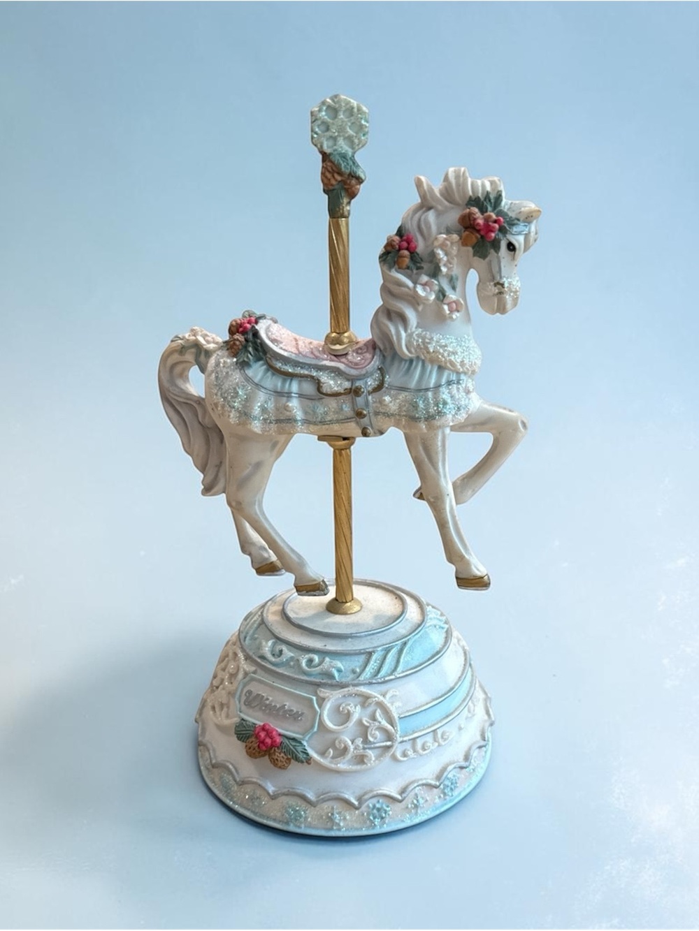 The San Francisco Music Box Company Winter Carousel Horse Music Box